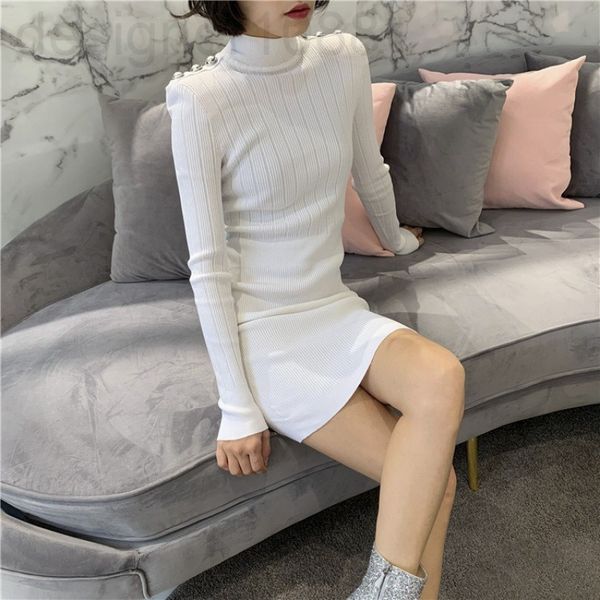 

women's knits & tees designer spring clothes new fashion high-end celebrities slim fit elastic knitting temperament goddess bag hip ski, White