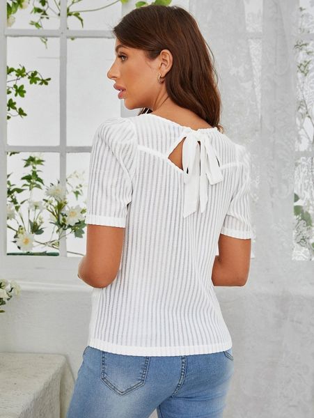 

tie back puff sleeve l1dg#, White