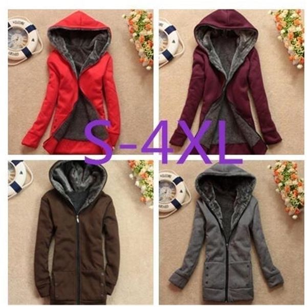 

women hoodies sweatshirts autumn winter women casual thick velvet fleece warm outwear long sleeve zipper coat jackets y200610, Black