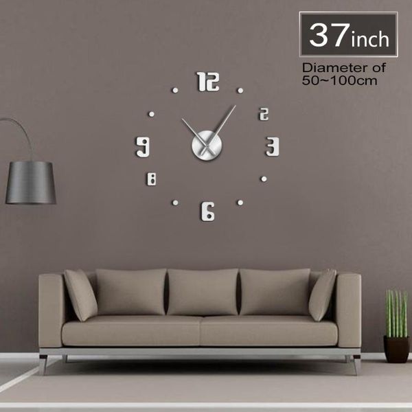 Настенные часы большие часы современный дизайн Quartz Watch Big иглы Акриловое зеркало DIY наклейка 3D наклейки Home Decorwallwall