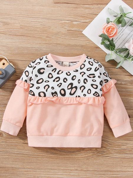 

baby leopard panel frill trim sweatshirt she, Black