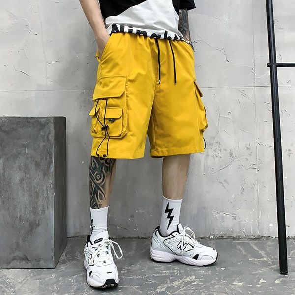 Männer Shorts Gelb Rot Schwarz Techwear Cargo Mann Harajuku Casual Hip Hop Multi Taschen Kordelzug Kurze Homme