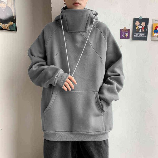 

autumn stand collar hoodies men fashion 3 colors casual hooded sweatshirt mens streetwear hip hop pullover hoodie men hoody t220726, Black