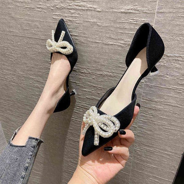 

designer women's high heels casual shoes 830-62 pearl low solid color single shoes women's thin daily black pointed high heels in