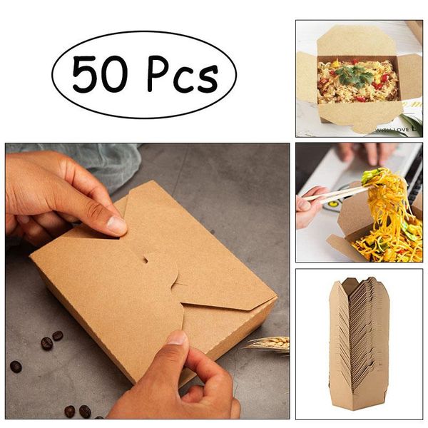 Geschenkverpackung 50pcs Nehmen Sie Food Kraft Boxes 800 ml Leck und fettbeständiges Behälter recycelbare Lunchbox für Restaurantparty CateringGift