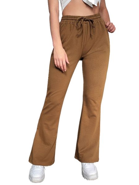 

drawstring waist solid flare leg sweatpants b3ae#, Black;white