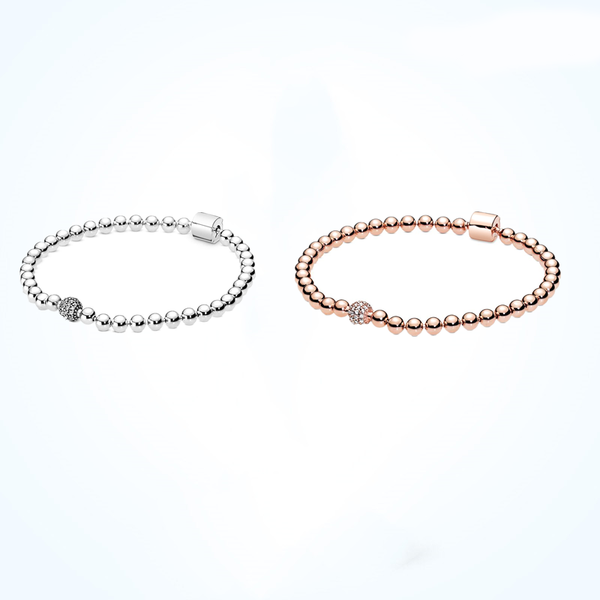 

bead chain bracelet 925 sterling silver fit original bracelet charm rose gold sliver elegant bracelet girl lucky jewelry, White