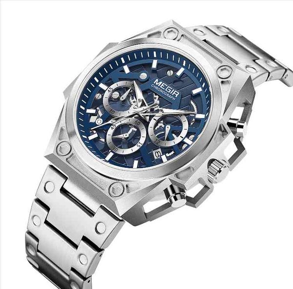 Megir nuovo 4220 Man 316L orologio cronografo in acciaio inossidabile 50 metri orologio da polso stile cassa da auto da corsa da uomo impermeabile