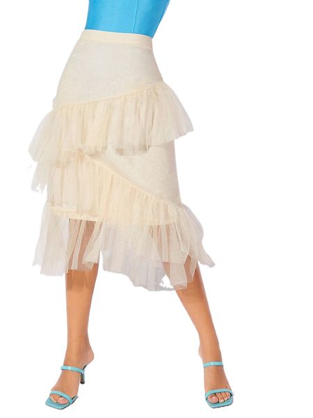

tiered layer mesh skirt t4zg#, Black