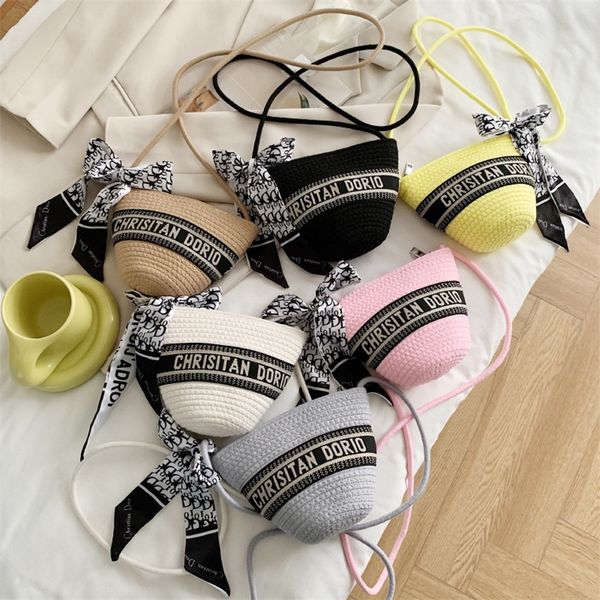 

factory online sales straw bucket women's 2022 summer new fashion ins popular canvas letter one shoulder slant span bag