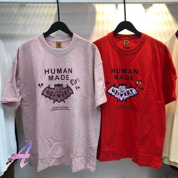 

human made t-shirts men women's oversized tee cartoon bat printed short-sleeved slub cotton tee harajuku, White;black