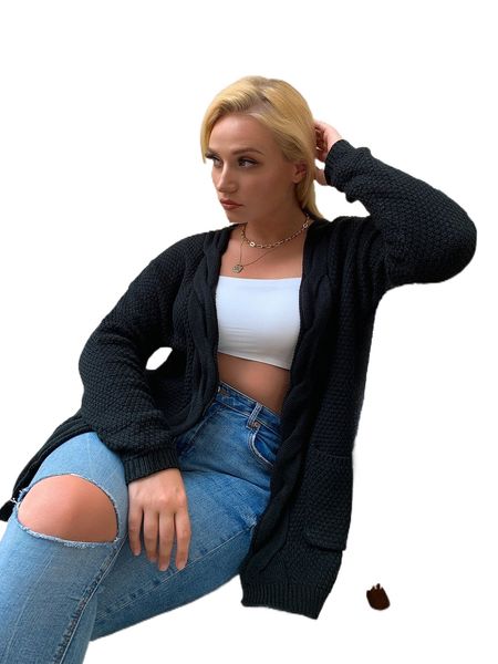 

aamilife plus dual pocket open front cardigan 86dj#, Black