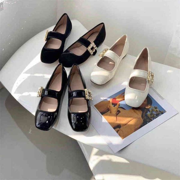 

sandals spring real cow patent leather simple minority fashion mary jane square head flat sole soft single shoe, Black