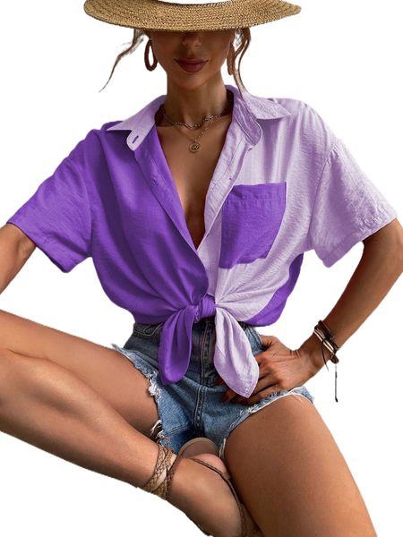 

drop shoulder two tone shirt m17w#, White