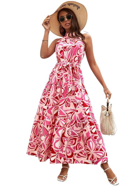 

all over print halter dress o1qf#, Black;gray