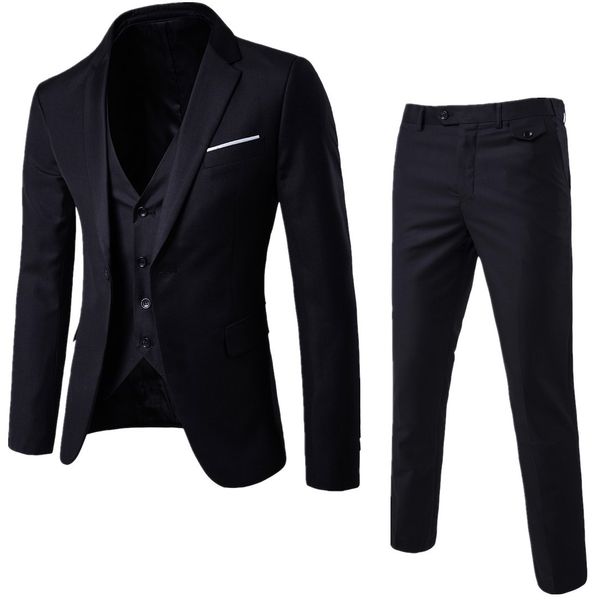 Herrenanzüge, einfarbig, Business-Casual, schlanker dreiteiliger Anzug, einreihig, ein Knopf, reiner Baumwolle, professioneller Anzug, formell