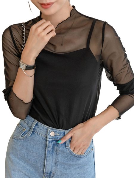 

dazy lettuce trim mock neck mesh without cami x45r#, White