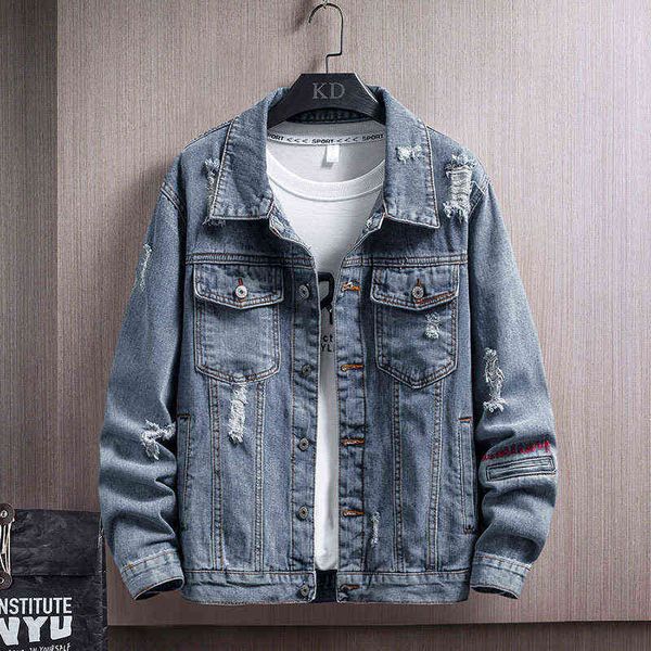 

classic style men's vintage blue denim jacket spring and autumn new stretch cotton casual jeans coat male brand clothes y220803, Black;brown