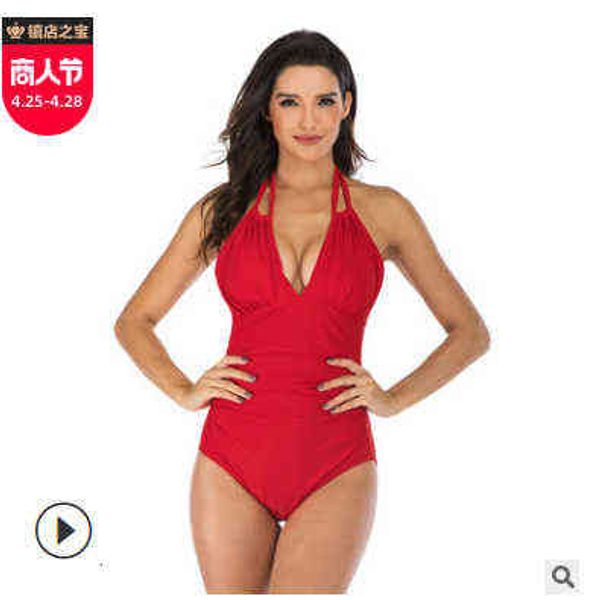 

swimsuit thin triangle solid color hanging neck one-piece women, White;black