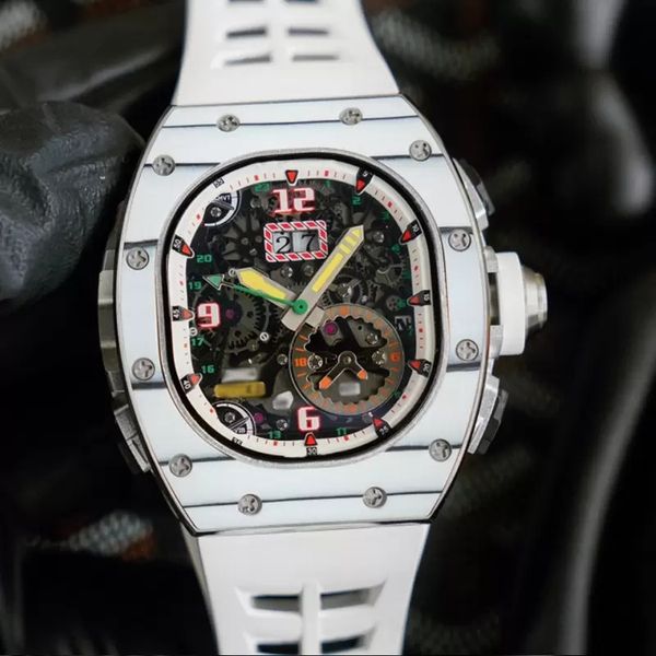 

2022 new fashion watch men luxury brand white case rubber strap automatic mechanical self winding sweeping watch with box, Slivery;brown