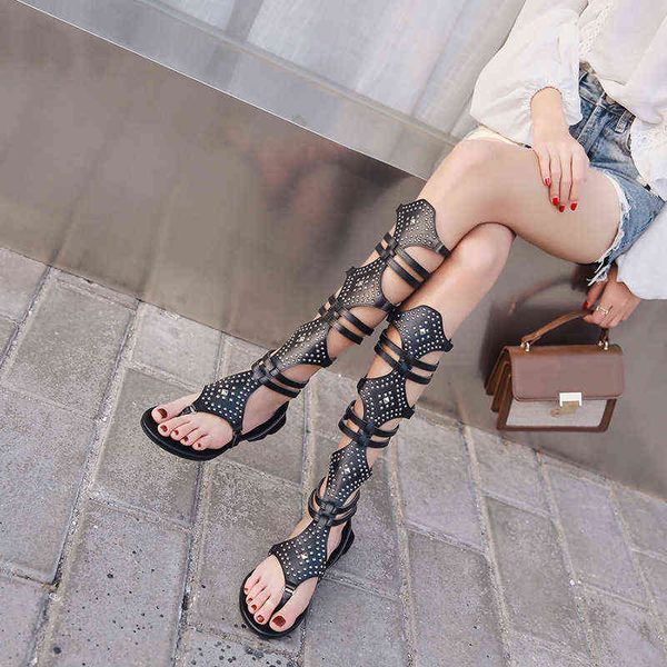 

ins summer new high rivet clip toe casual roman sandals cool boots women, Black