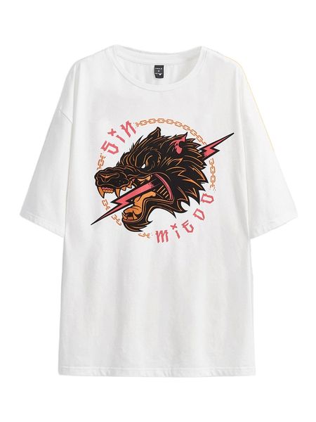 

x juan villamil men animal & letter graphic drop shoulder tee u1pj#, White;black