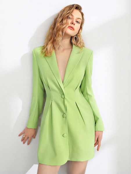 

fold pleated detail single breasted blazer dress x9wz#, White