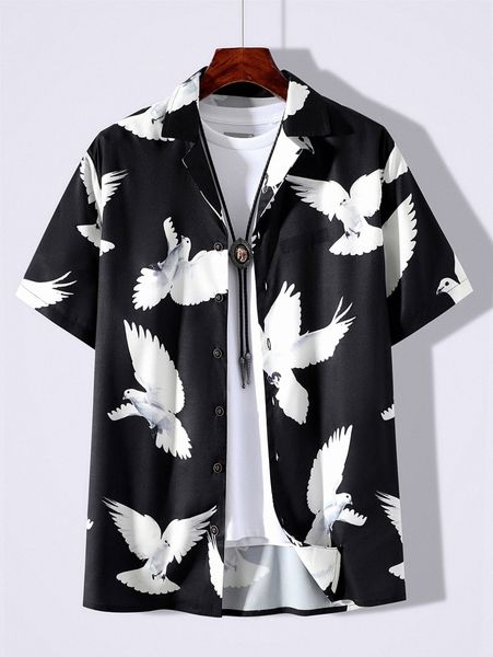 

men allover bird print shirt without tee 98vd#, White;black
