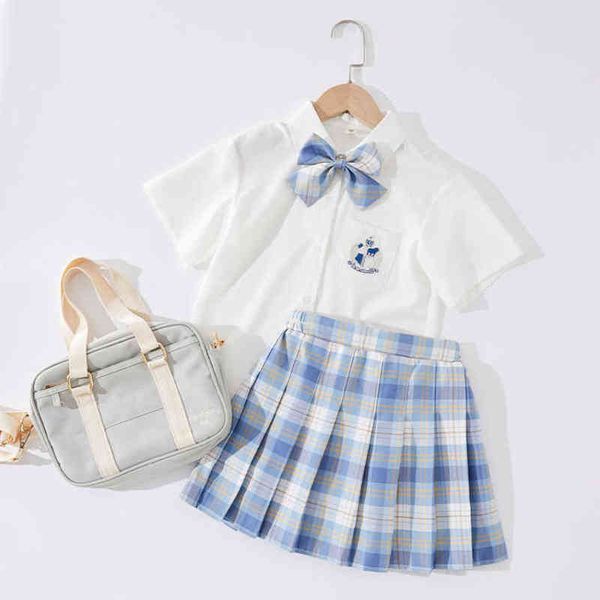 Neue Sommer Kleinkind Mädchen Sailor Stil Kleidung Sets Süße Nette Mode Kinder Infant 2-stück Anzüge Baby Bogen Hemd + falten Rock G220509