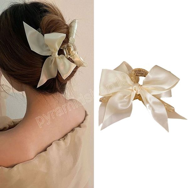 Nastro Champagne Bowknot Artigli per capelli Accessori per capelli da donna Dolce semplice fermaglio per capelli a coda di cavallo