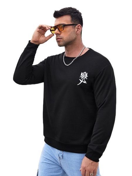 

extended sizes men floral print sweatshirt w5lw#, Black