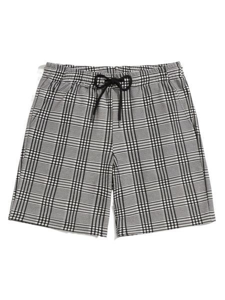 

men plaid drawstring waist shorts e78p#, White;black