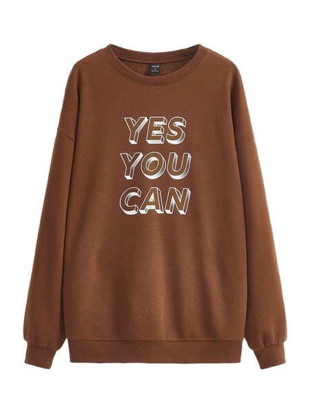 

x kerrylifecoach slogan graphic drop shoulder sweatshirt 08kl#, Black