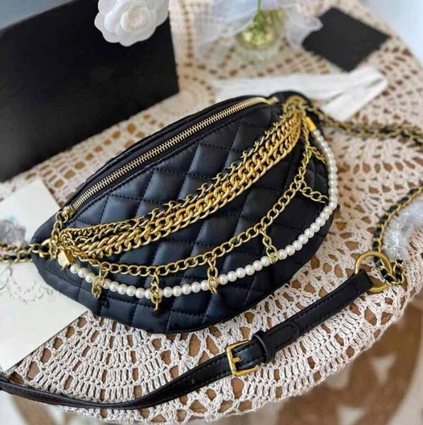 

tz blingbling black white designer bags genuine leather beads chain handbag designers women gold-tone metal hardware crossbody bag letter ch