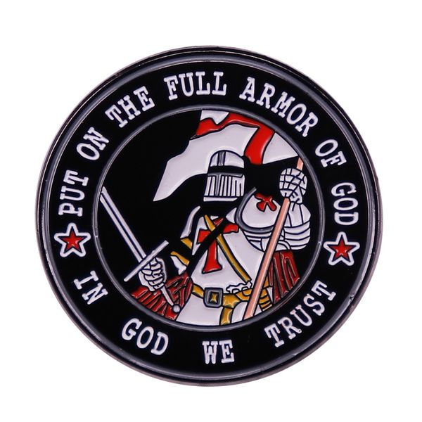 

put on the full armor of god in god we truse enamel brooch crusader lapel pins metal badges gift for kids accessories, Blue