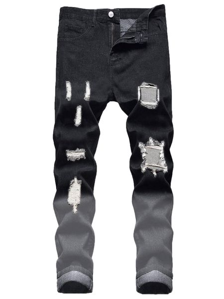 

romwe guys washed ripped jeans o2rf#, Blue