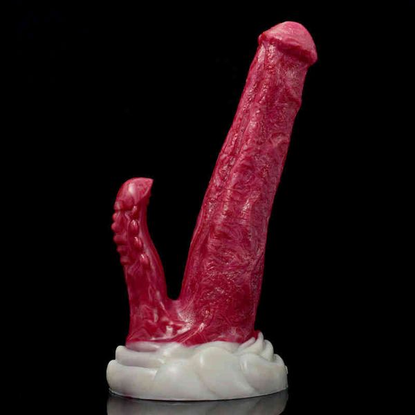 NXY-Dildos, Doppelkopf-Silikon-Saugnapf, speziell geformter Penis für Männer und Frauen, weicher Analplug, lustige Massage, Masturbator für Erwachsene, 0317