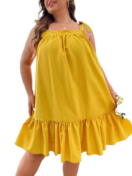 

plus tie shoulder ruffle hem dress g31a#, Black