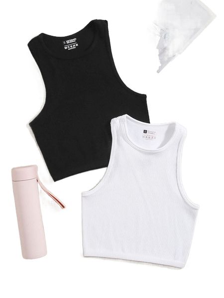 

2pcs rib-knit sports tank o4v2#, Gray