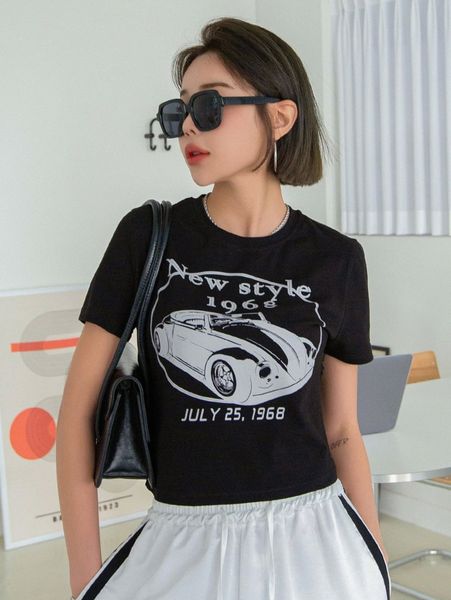 

dazy car & letter graphic tee x5bd#, White