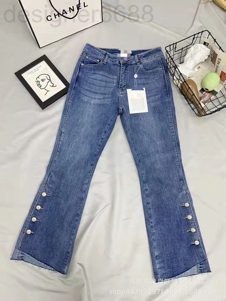 

women's jeans designer xiaoxiangjia autumn and winter button heavy industry fork personality trend flared pants jeans women i3ga, Blue
