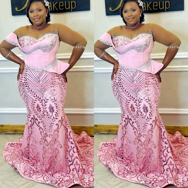 

2022 plus size arabic aso ebi mermaid sparkly pink prom dresses beaded crystals evening formal party second reception birthday engagement go, Black