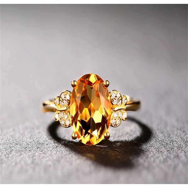 

ekopdee natural golden zirconia engagement rings for women elegant oval cut zircon adjustable ring wedding anniversary jewelry 220728, Slivery;golden
