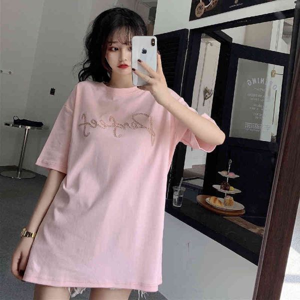 

3 sizes mxl loose letter pattern embroidered causal short sleeve women summer basic tshirts 210426, White