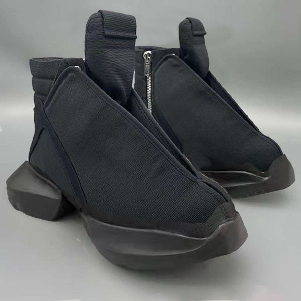 

big szie men ankle boots pony hoof square sole breathable canvas zipper fashion sneakers black street style men's shoes