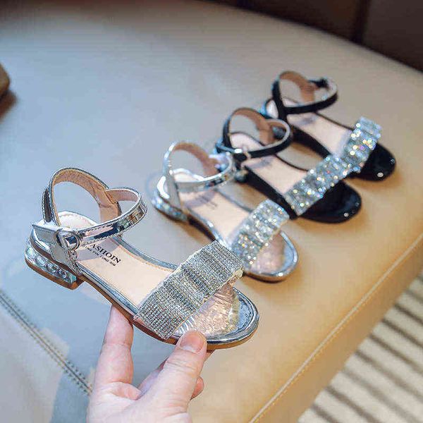 

girls' sandals 2022 summer new children's korean rhinestone kids fashion sweet low-heeled princess shoes for party wedding shows g, Black;red
