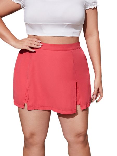 

plus elastic waist split hem skort 22s4#, Black