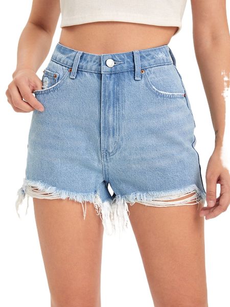 

high waist raw cut denim shorts y0al#, White;black
