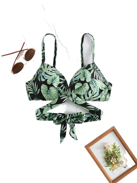 

tropical print tie back bikini q5px#, White;black