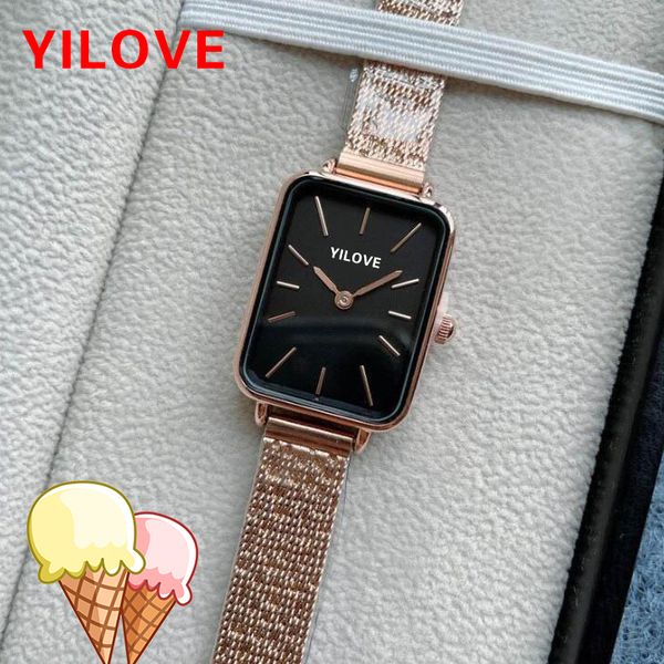 Marca de moda mulher simples assistir retângulo estilo metal banda de aço quartzo movimento relógio de golfe anual vistos de festa wristwatch